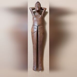 Vintage Wooden Nude Lady Nut Cracker Risqué Hand Carved Mid Century Modern 14"